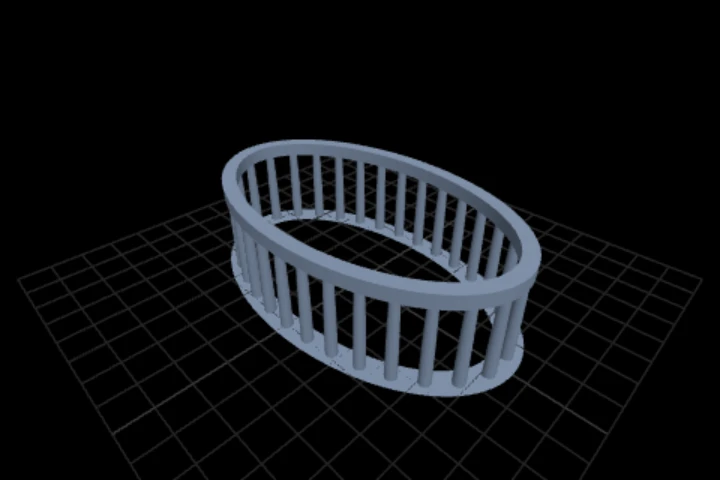 basics-colonnade cooked in the editor: a colonnade spaced along the arc, not along the parameter — 3,230 points