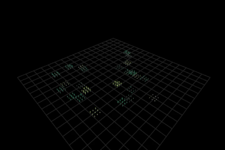basics-copy-to-points cooked in the editor: give every copy the attributes of the point it landed on — 216 points, 216 instances