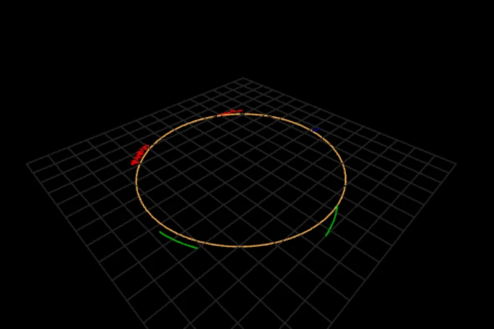 basics-fit-runs cooked in the editor: fit a line through each row of props, and catch the row that only looks straight — 442 points