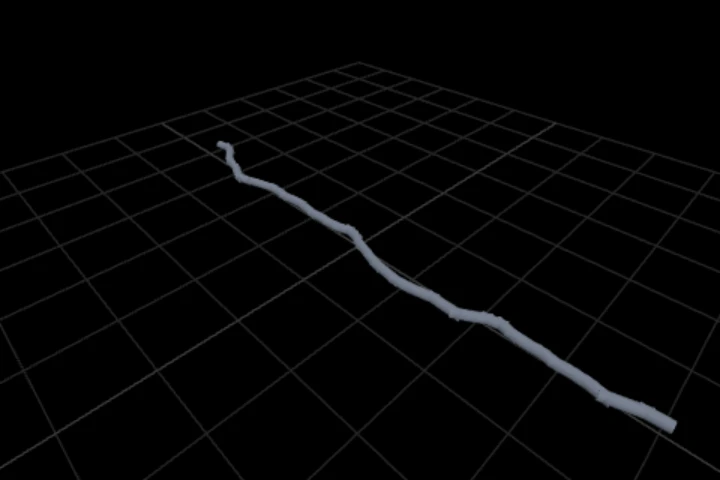 basics-path-segments cooked in the editor: draw a curve as solid geometry — 47 points, 47 instances