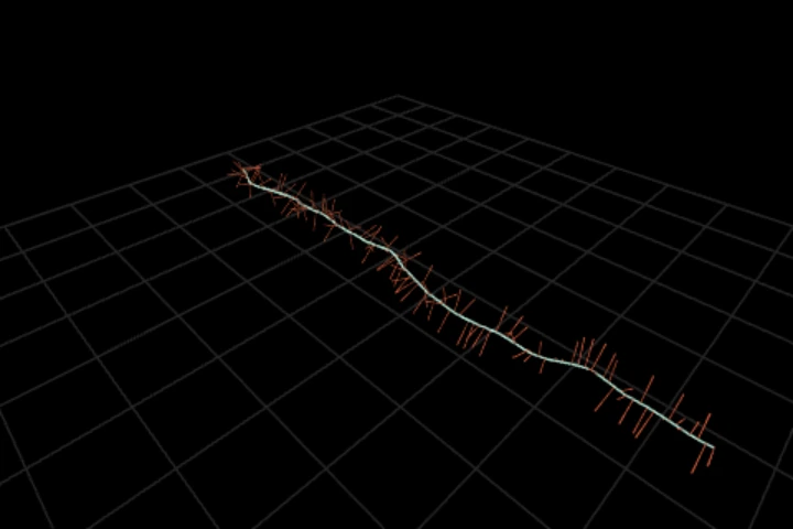 basics-radial-on-curve cooked in the editor: aim things radially around a curve — 120 points, 120 instances