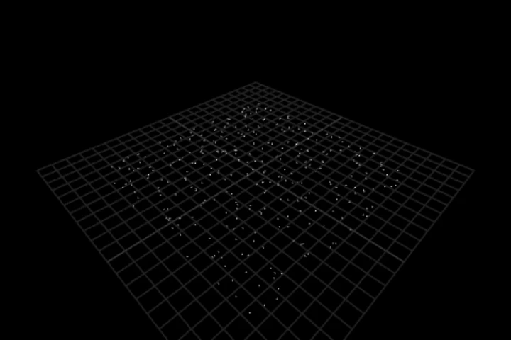 basics-scatter-in-world cooked in the editor: scatter points anchored to the world, not to the box — 320 points