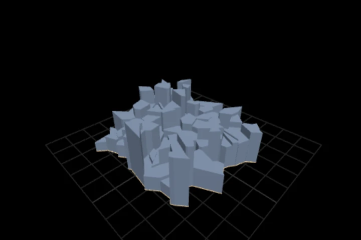 basics-voronoi-plots cooked in the editor: a scatter becomes plots, and the plots become massing — 3,969 points