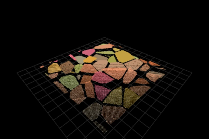 basics-worley-cells cooked in the editor: colour and lift a Voronoi cell — 17,117 points
