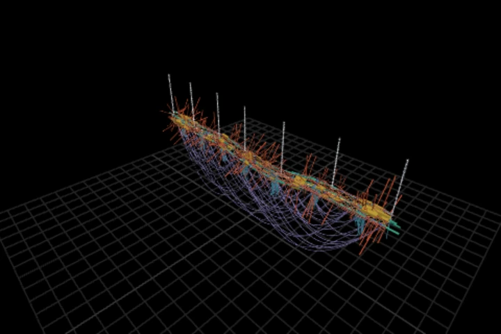 examples-rig cooked in the editor: a suspended rig, built from curves — 56,956 points, 899 instances