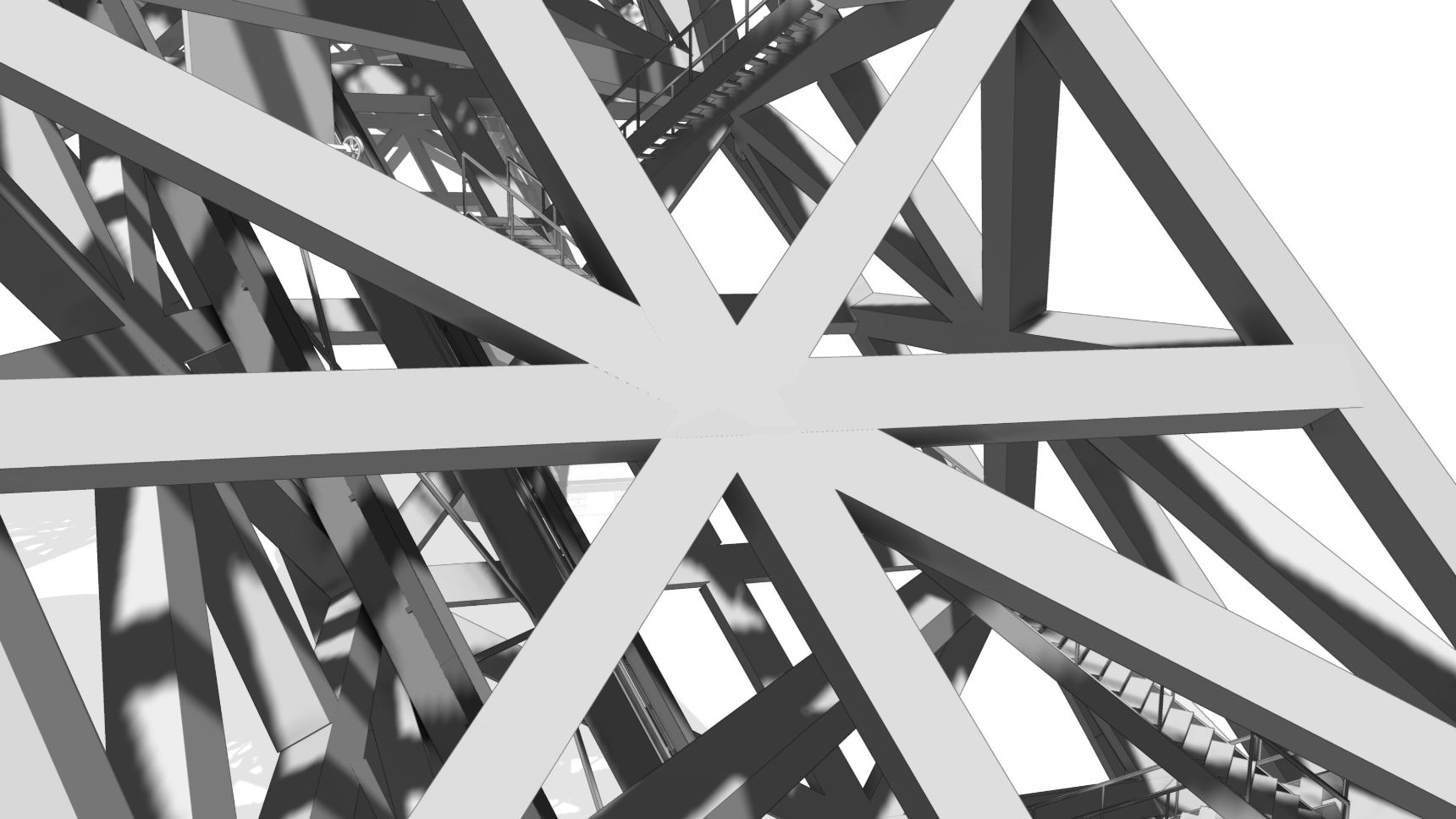 Panel 2 of one leg at the skeleton depth: the web members as solid bars.