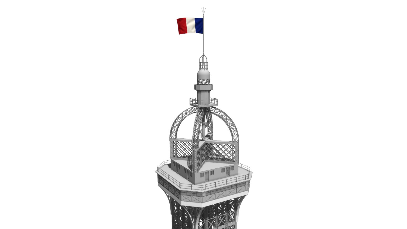 The summit: the glazed third-floor gallery, the dome of four half-arches, the lantern and the rod that carries the flag.